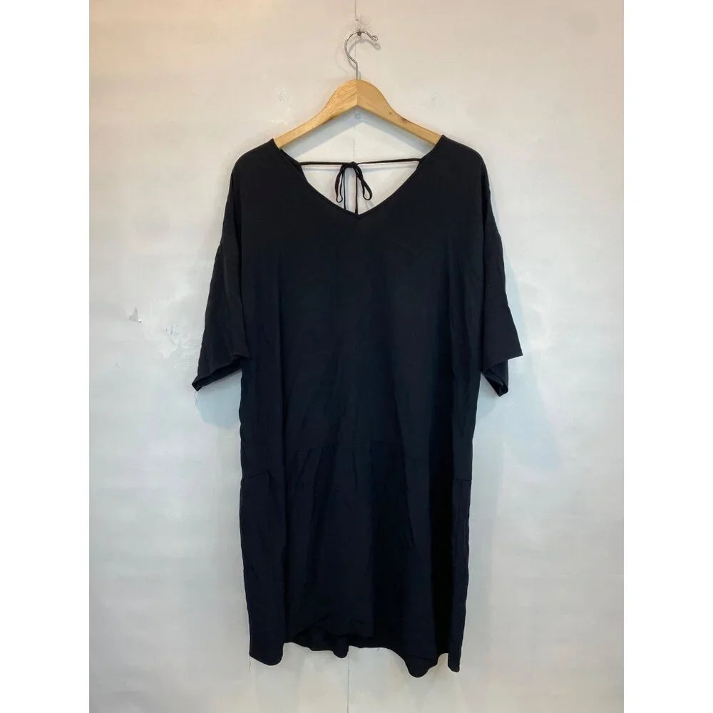 Eileen Fisher Women's Tencel Crepe Drop Waist Dress Size XL V Neck Elbow Sleeves - Picture 3 of 5